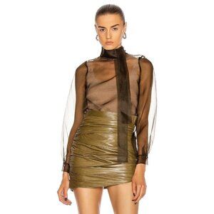 Zeynep Arcay Organza Top in Olive Green USA 2 IT 38 Womens New Sheer Blouse